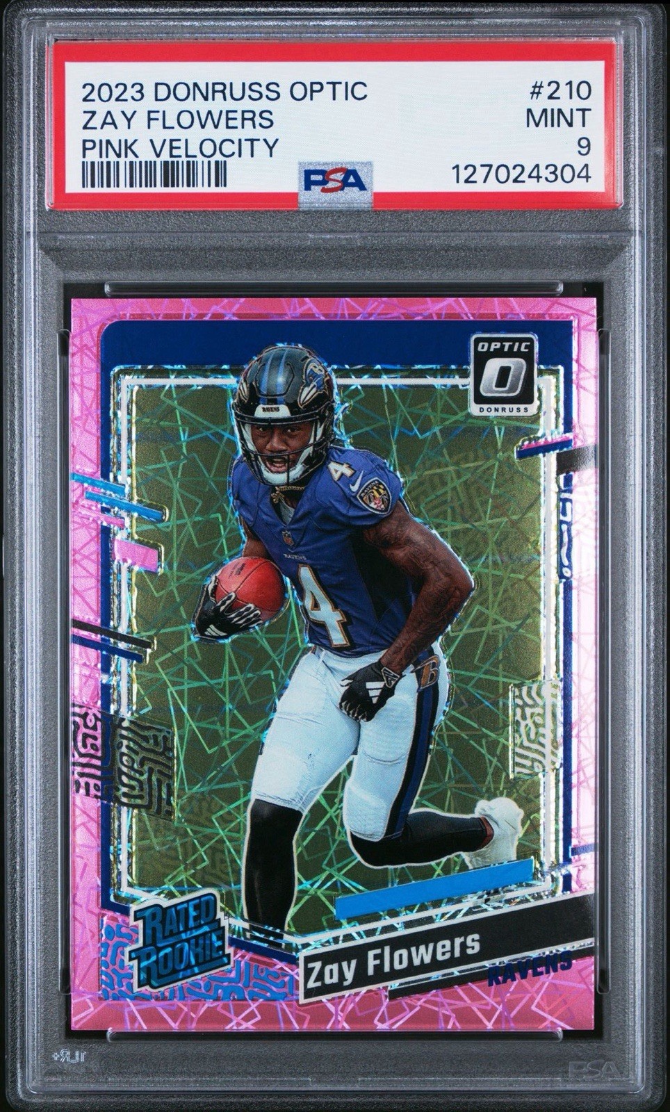 2023 Donruss Optic Zay Flowers Pink Velocity Prizm /79 #210(RC) PSA 9🔥