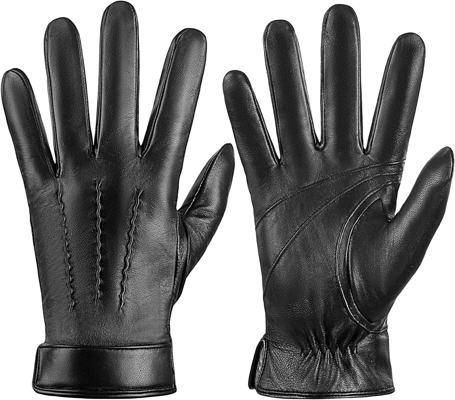 Genuine Sheepskin Leather Gloves for Men, Soft Cashmere Winter Warm Touch Screen