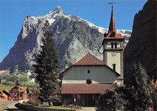 SWITZERLAND GRINDELWALD CHURCH WITH WEATHER HORN