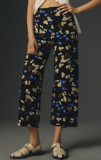 Maeve Anthropologie Black Floral Colette Wide Leg Pants, Size 33, NWT 130