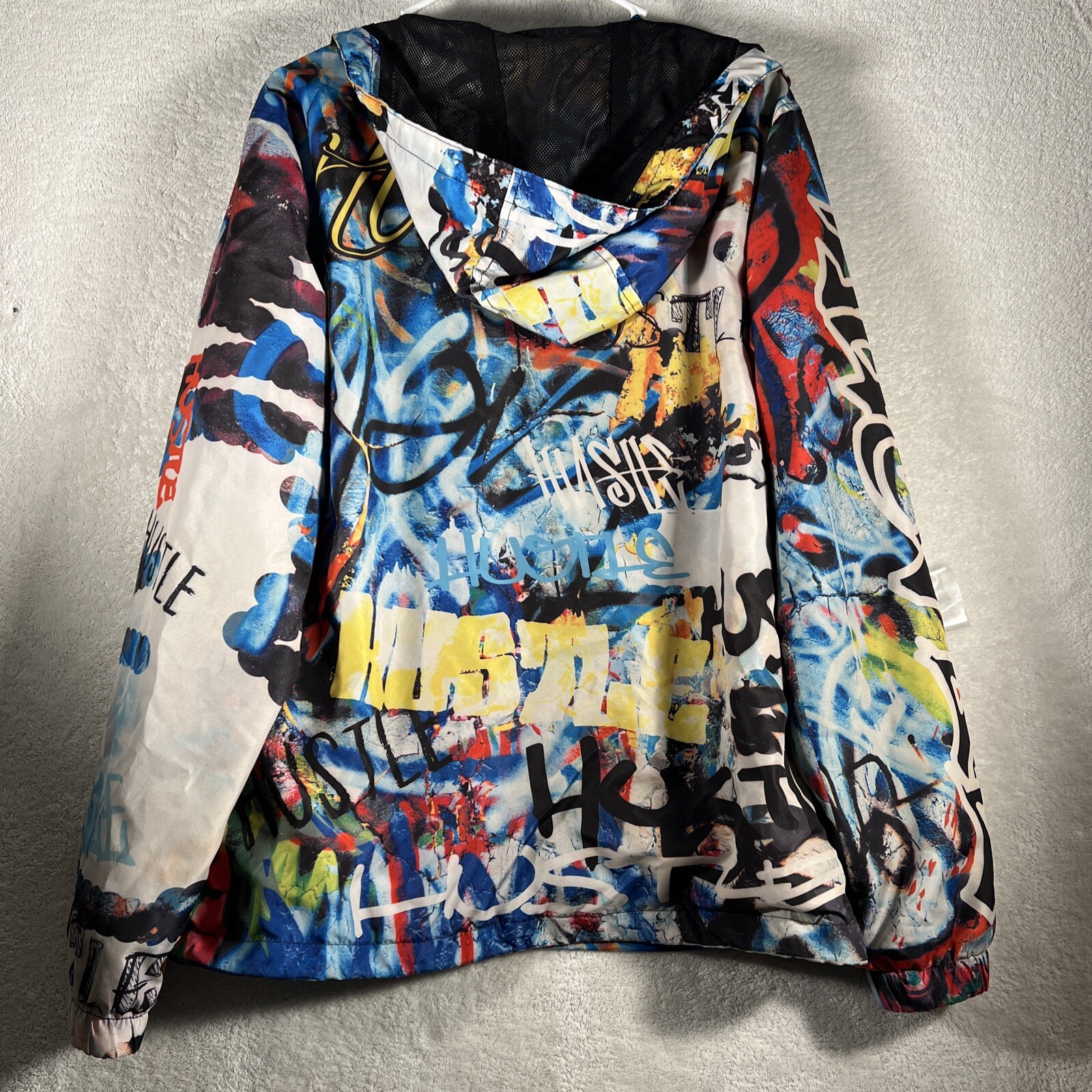 Encrypted Comic Style Hustle Hooded Jacket Size M… - image 3