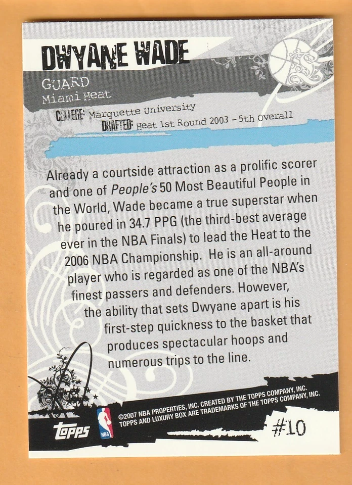 Dwyane Wade Miami Heat 2006-07 Topps Luxury Box #10 HOF Marquette Warriors 12Y - Image 2 of 2