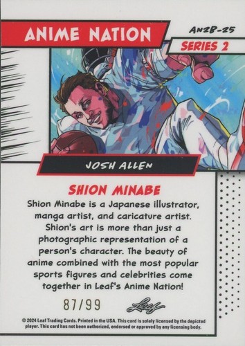 2024 Leaf Metal Josh Allen Anime Nation #87/99 #AN2B-25 BUFFALO BILLS - Picture 2 of 2