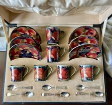 MOORCROFT: Remarkable 18-piece 1919 pomegranate coffee set - each piece signed