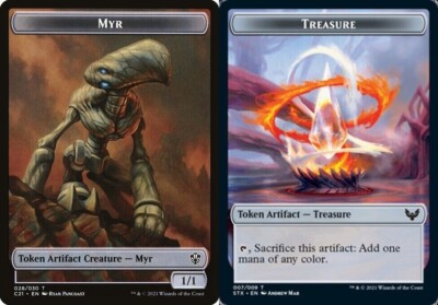 10 Token Cards - MYR / TREASURE - Commander 2021 - SAME ART - Magic MTG FTG