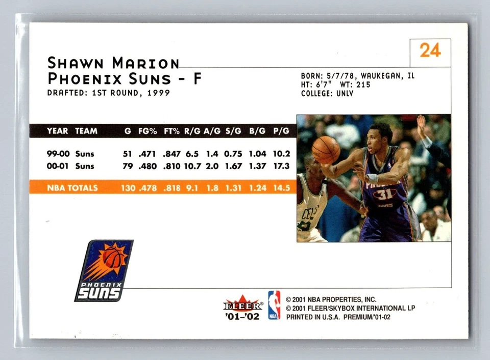 2001-02 Fleer Premium #24 Shawn Marion Phoenix Suns - Image 2 of 2