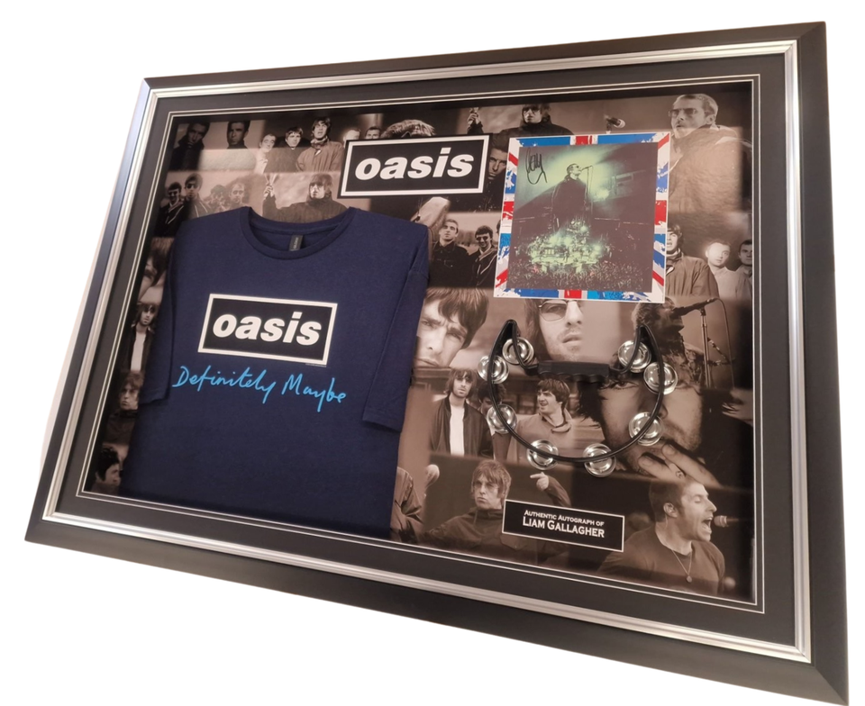 Framed Liam Gallagher Signed PHOTO with Tambourine OASIS Shirt Cabinet ...