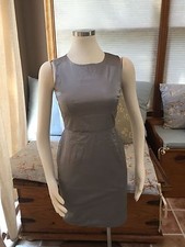 Ann Taylor Silver Shiny Gray Metallic Stretch Sheath Dress 0 Petite Excellent