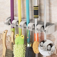 WALL MOUNTED 5 RACK KITCHEN STORAGE MOP ORGANIZER HOLDER BRUSH BROOM HANGER SET