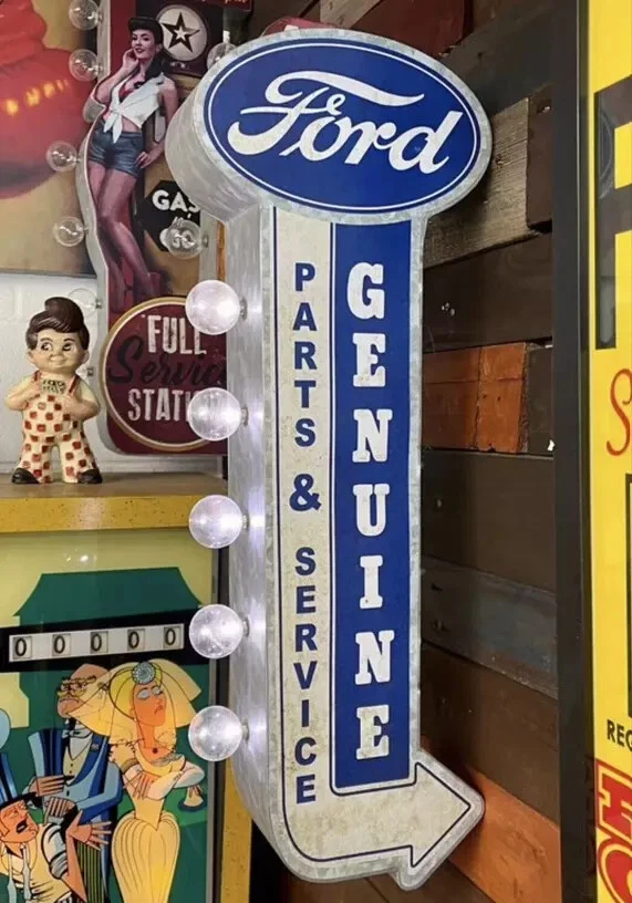 Ford Vintage Style Rustic Metal LED Marquee Sign for Garage Shop Bar Man Cave - Image 2 of 4