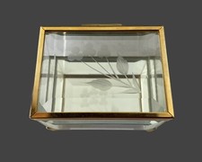 MELE Glass and Mirrored Vintage Trinket Jewelry Box Flower Etched Glass in Box