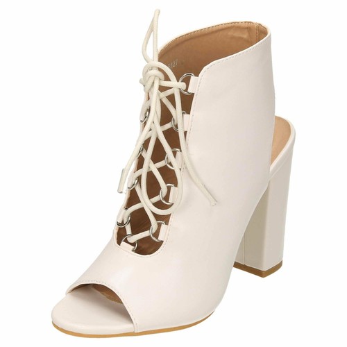 White Ankle Boots High Block Heel Peep Toe Lace Up Shoes Cuff Sandals  Wedding | eBay