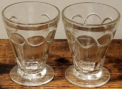 Vintage Pressed Glass Juice Tumblers   Loop Border & Ribbed Base   Set of 2