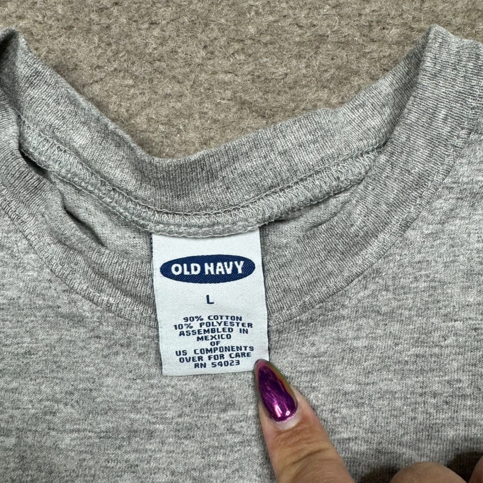 Camiseta De Colección Y2K Antigua Azul Marino Gráfica Para Hombre Talla L Gris Manga Larga Cuello Redondo Foto 3 de 4