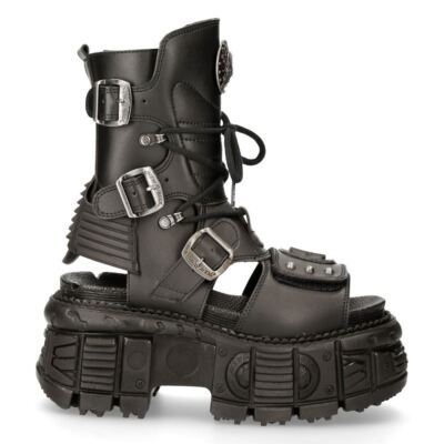 New Rock BIOS107-V1 Black Vegan Leather Unisex Sandals