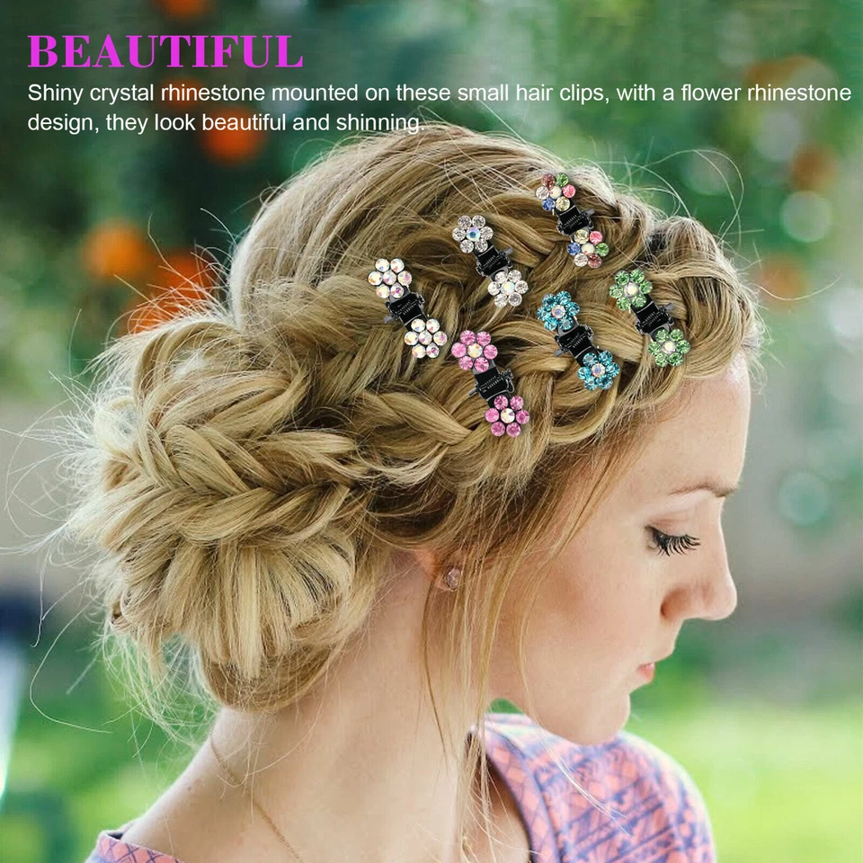 Girls Crystal Flowers Metal Hair Claws Rhinestone Mini Hair Claws Clips Clamps - Image 2 of 4