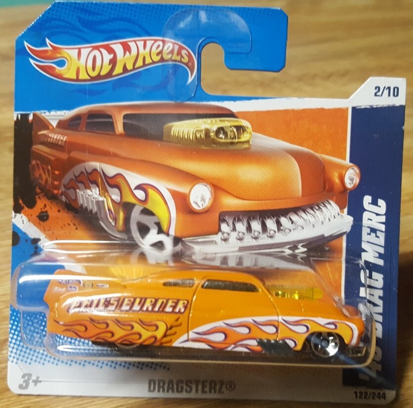 Hot Wheels '49 Drag Merc on Short Card Orange with Flames 1:64 Scale New