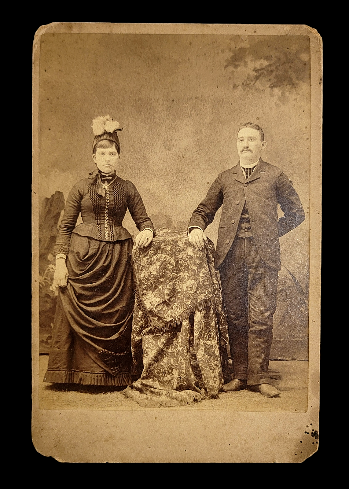Vintage Antique Photo Cabinet Card of Man in Suit, Lady in Dress and Hat