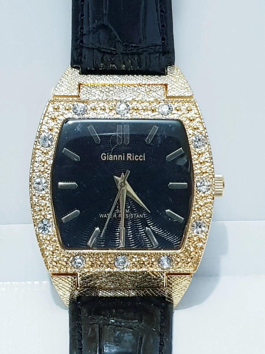 Gold mens watch black face sale