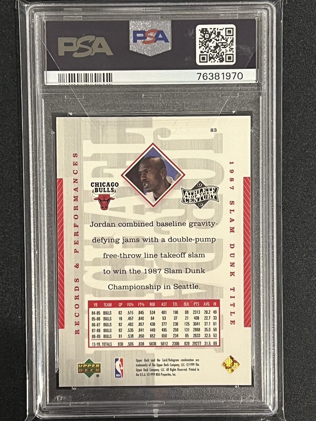 1999 Upper Deck Athlete Of The Century #83 Michael Jordan Bulls HOF PSA 8 NM-MT view 2
