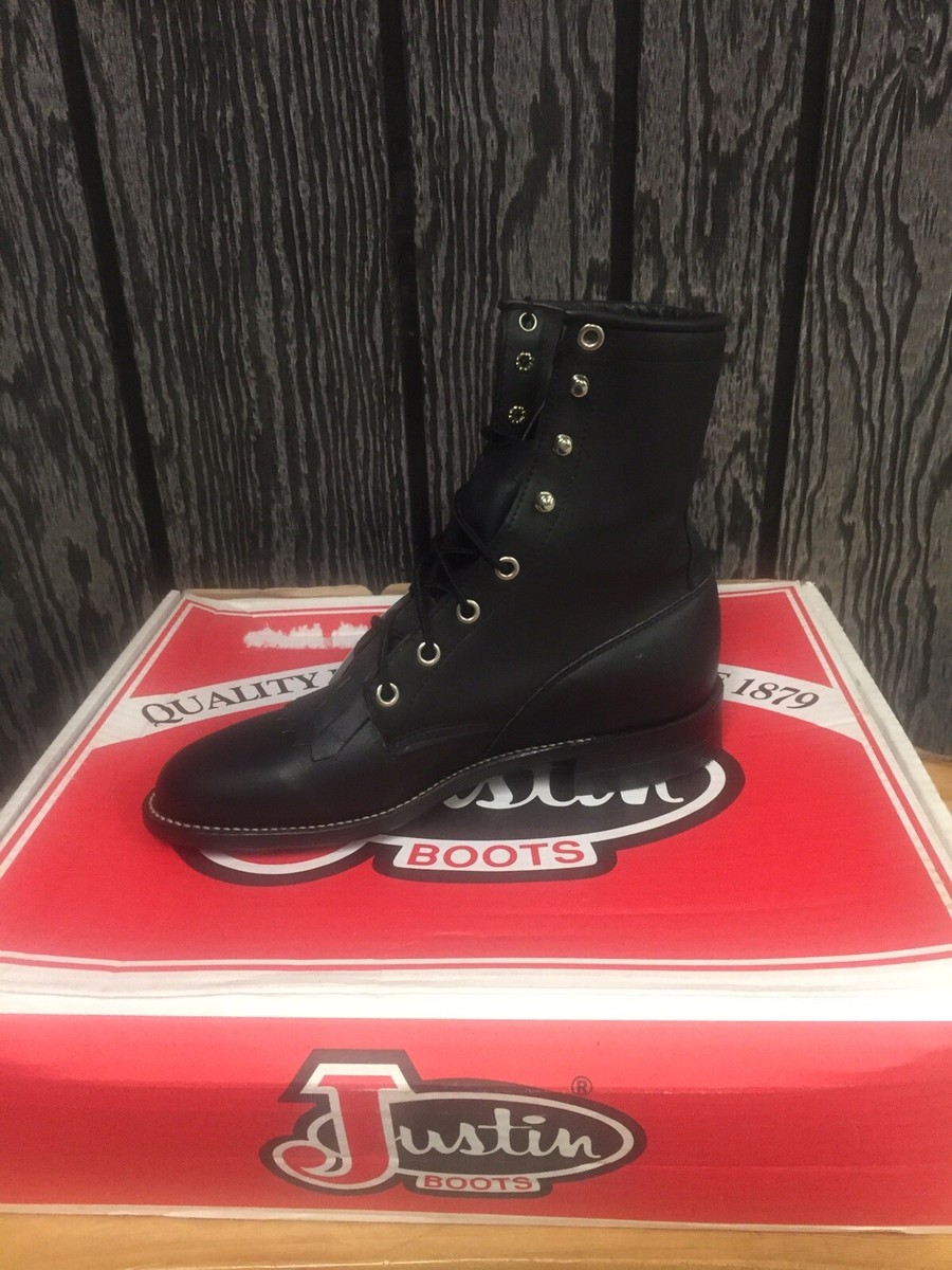 Ladies Justin Lace Up Black Doeskin Roper Boots, Size 5B