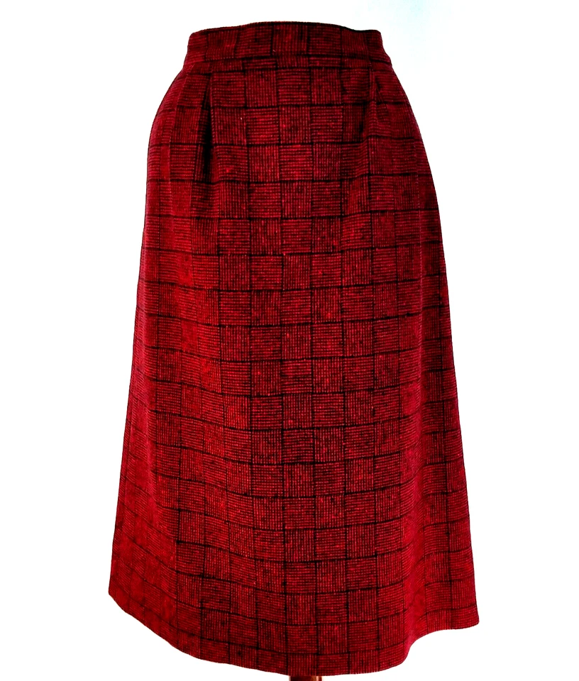 Vtg PENDLETON Plaid Pencil Straight Skirt Red Black 100% Wool USA sz 16 Fits M *