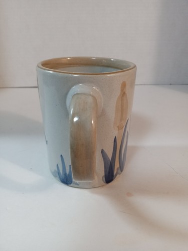 Vtg Louisville Stoneware Mug Flying Duck & Cattails Brown Blue Lake Cabin Cup - Picture 5 of 7