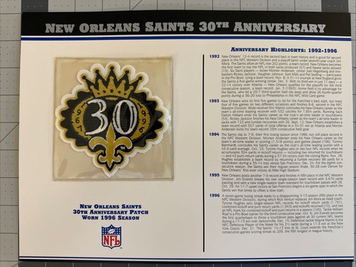 1996 NEW ORLEANS SAINTS 30TH YEAR OFFICIAL NFL FOOTBALL PATCH WILLABEE WITH CARD