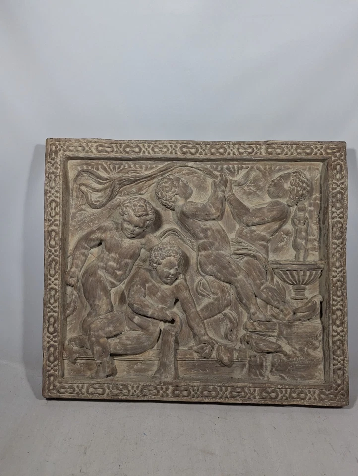 Placa de pared de jardín 3D juguetona querubín ángel esculturas imitación piedra relieve 24 X 20 Foto 4 de 4