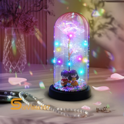 Eternal Forever Romantic Rose Flower In Glass Dome LED Light Mother`s Day Gift - Picture 25 of 102