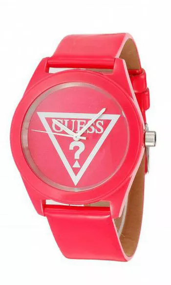 GUESS TRIANGLE LOGO HOT PINK PATENT LEATHER STRAP LADY WATCH