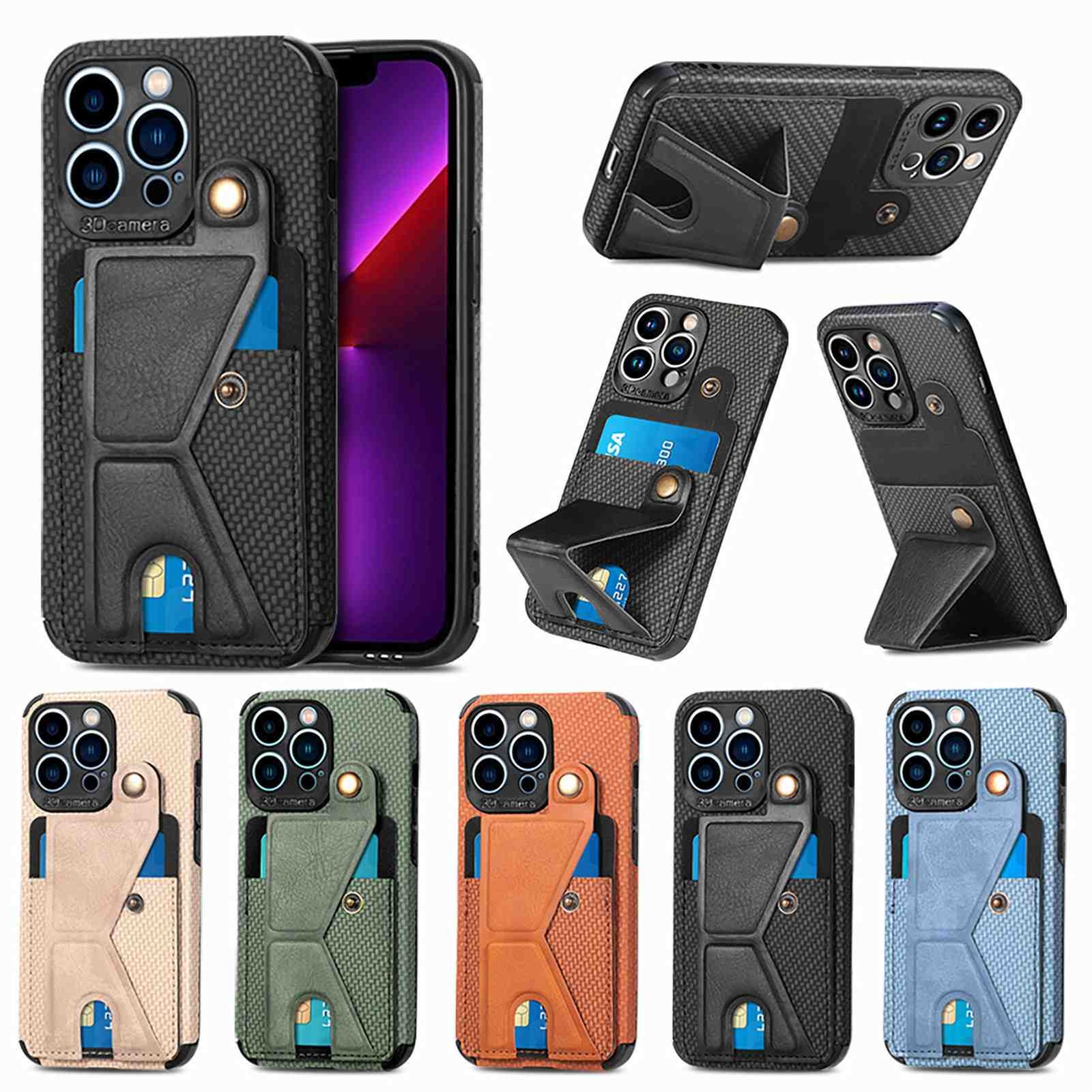 For iPhone 14 Pro 13 12 Pro Max XS XR 7 8 Card Slot Stand Shockproof Case Cover