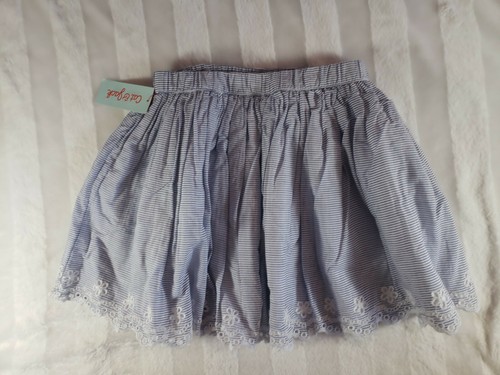 NWT Cat And Jack Girls Blue & White Striped Skirt Eyelet Cutout Hem L 10 12 - Picture 6 of 10