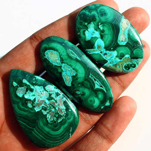 3 Pcs Natural Malachite Chrysocolla Top Grade 44mm-52mm Cabochon Loose Gemstones - Picture 4 of 16