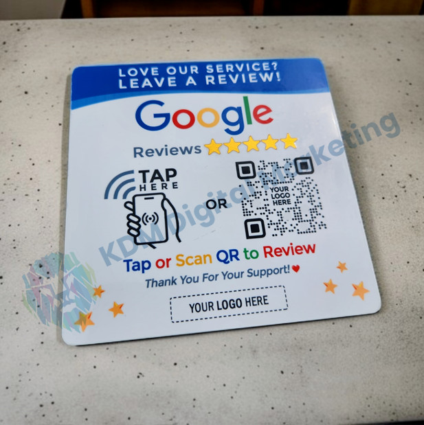 TapjetPro Custom Logo Google Review Tap Plate | XL Display Sign | NFC + QR Code