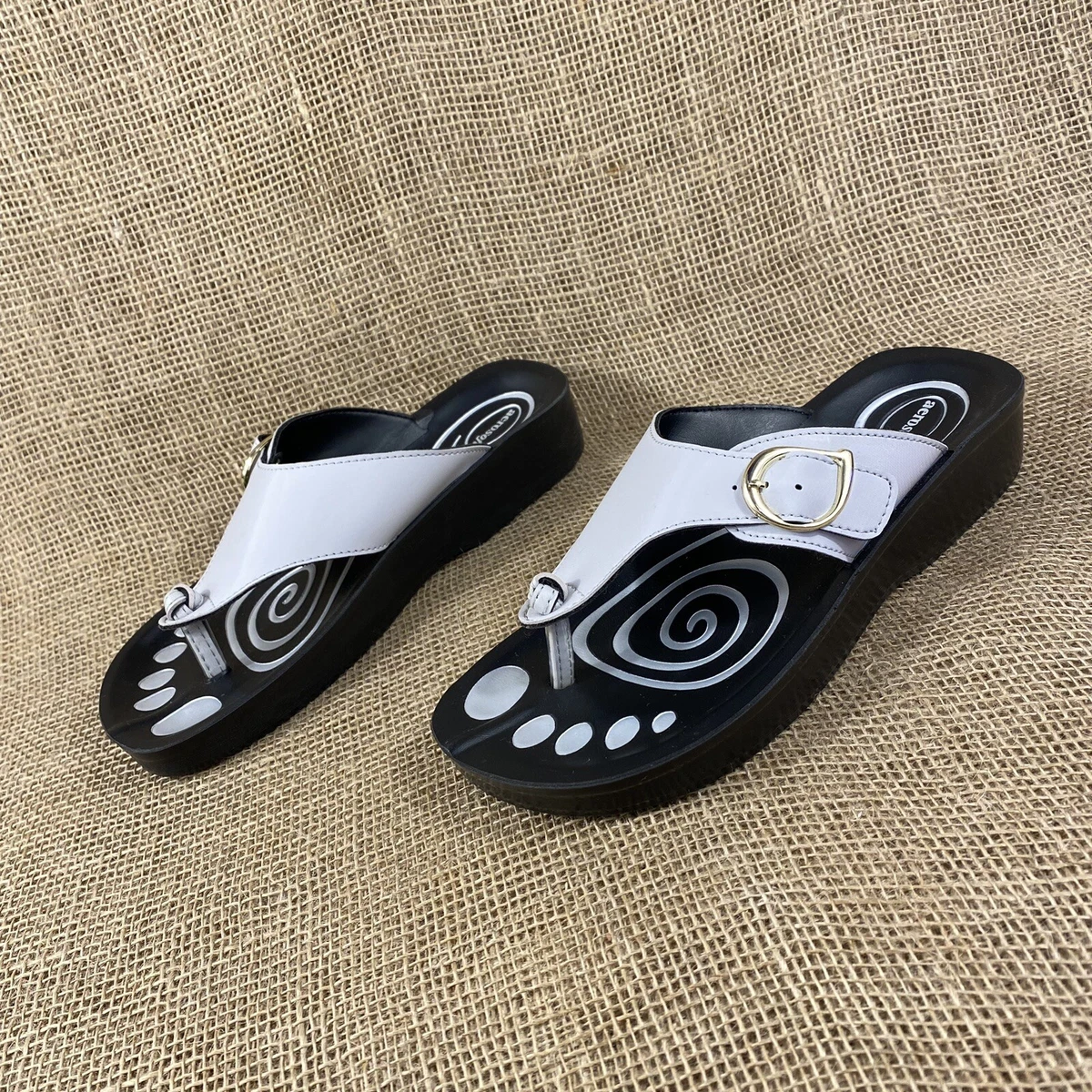 Women s black flip flops white buckle thongs sandals Aerosoft size