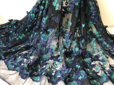 Beautiful 3d Butterfly Lace Fabric Navy Blue and Green Butterfly Tulle Fabric