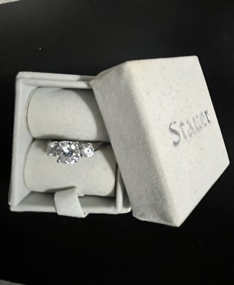 Stauer DiamondAura Classique 3-Stone Round 925 Sterling Ring Size 9