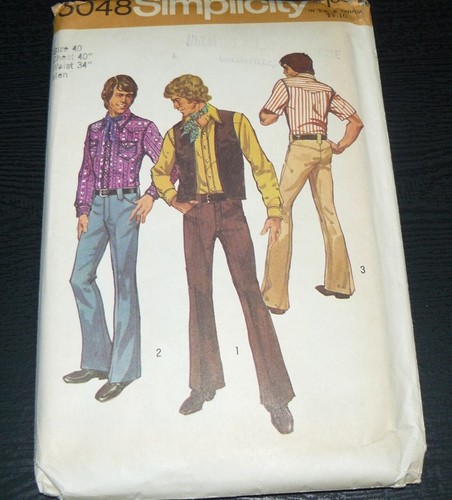 Vintage 70s Simplicity Pattern 5048 Mens Shirt Vest Pants Chest 40 Waist 34 UC