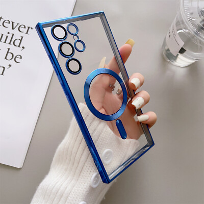 For Samsung Galaxy S23  S22Ultra Clear Case Mag Safe Plating Magnetic Cover