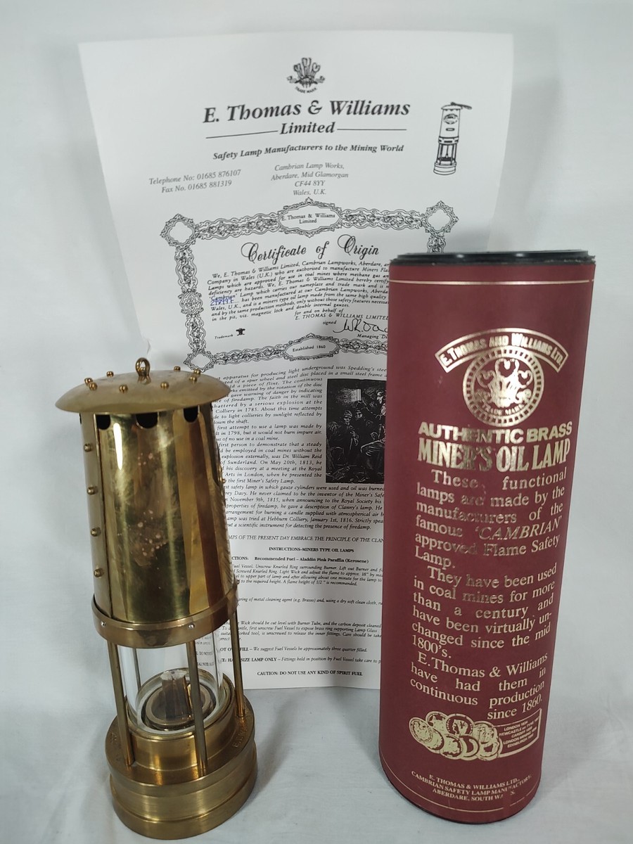 E Thomas and Williams Cambrian Brass Miners Oil Safety Lamp E Thomas and Williams Cambrian Brass Miners Oil Safety Lamp