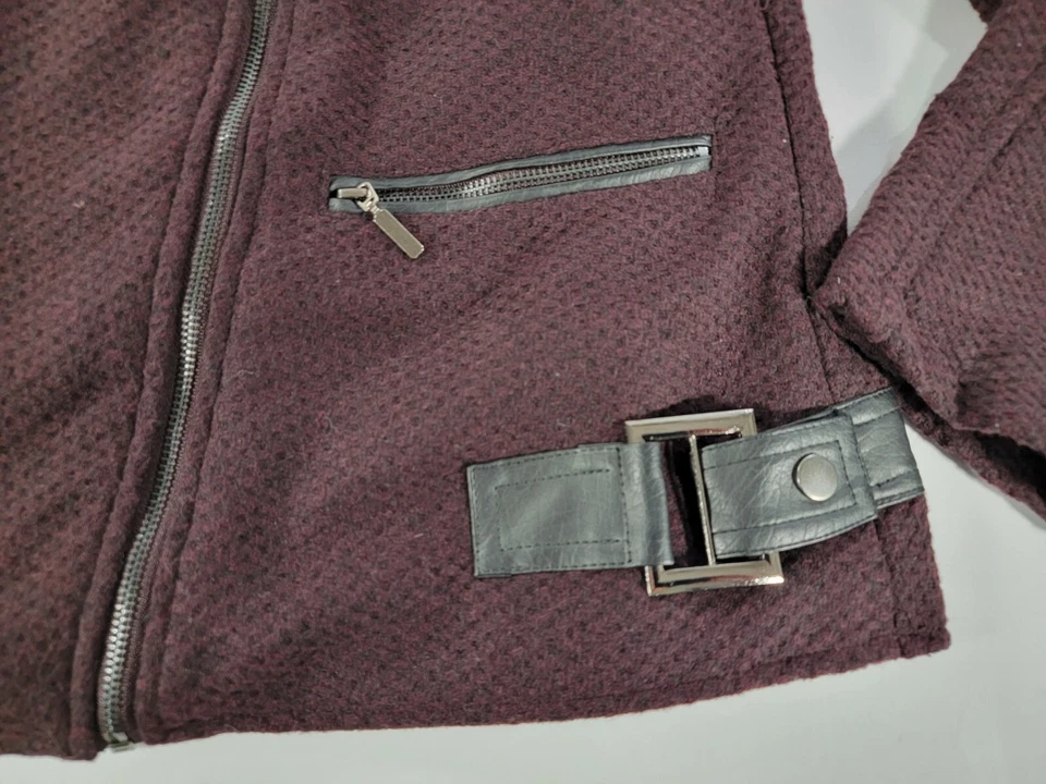 NEW! NWT Yoki Women'S Zip-Up Pea Coat Burgundy Size XL MSRP $94 JW2165-4 - Image 3 of 4