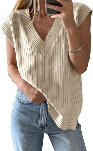 Trendy Sleeveless V-Neck Sweater Vest for Women - Lightweight & Versatile - Picture 3 of 8