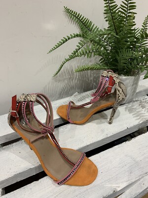 River Island Schuhe Strass verziert Schlangenmuster mehrere Riemen offene Absätze 4