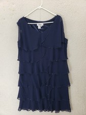 Patra Women Dress 16 Blue 100% Polyester Ruffle Sleeveless Casual Knee Length
