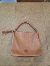 Tory Burch Brown/Cognac Pebbled Leather Hobo Shoulder Bag Tassel Logo Large