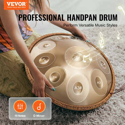 22'' Handpan Drum 10 Notes D Minor 432Hz w/ Stand Bag Mallets