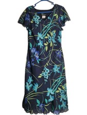 Vtg Y2k dark Floral Midi Dress Cottage Romantic Whimsy Garden Fairy Lettuce Hem 