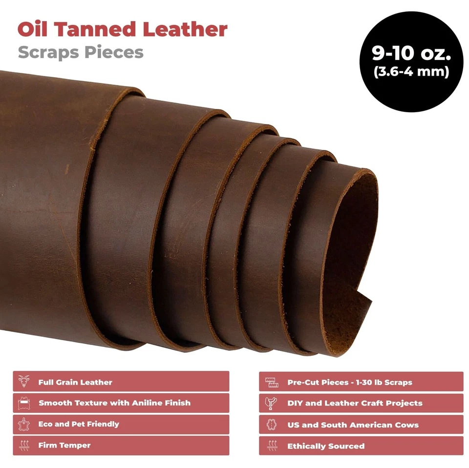 European Leather Work 9-10 oz. (3.6-4mm) Oil-Tanned Leather Scraps Bourbon Brown - Image 2 of 4