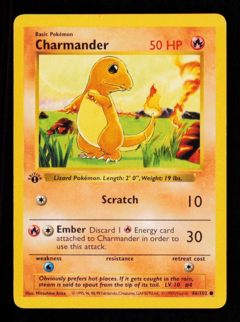 Pokemon Card Charmander 46/102 1ST EDITION Base Set Shadowless WOTC LP 1999 C5